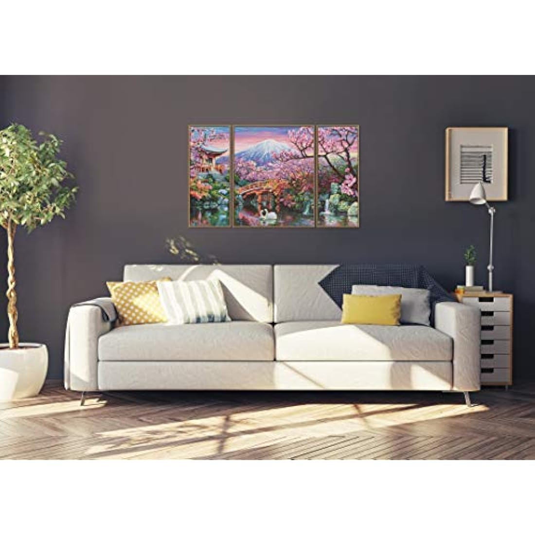 Schipper 609260751 Adults’ Painting by Numbers Kit, Cherry Blossoms In Japan, Includes Brush and Acrylic Paints, Triptych, 50 x 80 cm
