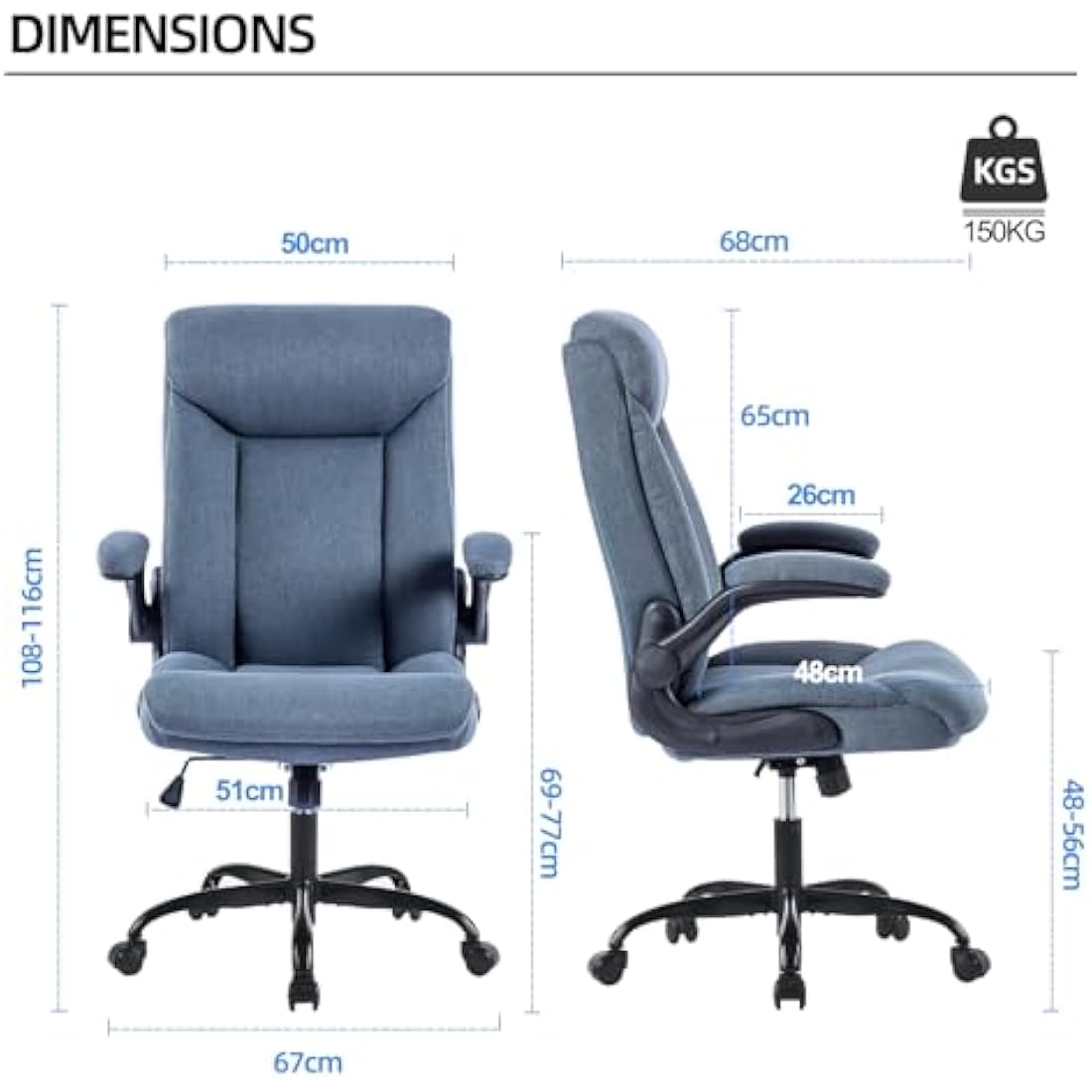 MZLEE Executive Office Chair, Ergonomic Computer Desk Chair Swivel Work Chair with Flip-up Armrest, Adjustable Height, Comfortable for Office Home (Navy Blue)