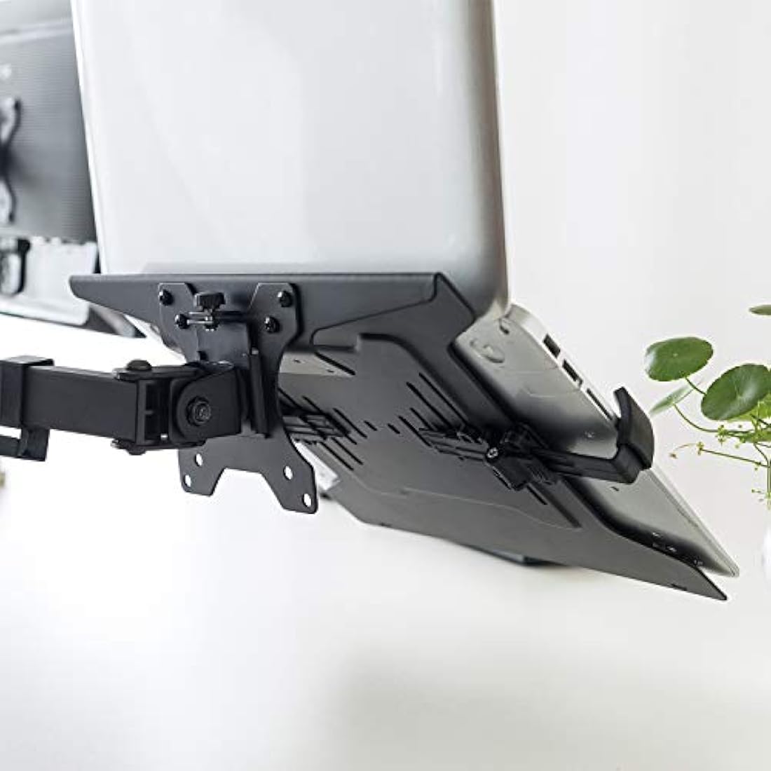 PUTORSEN Laptop Mount Holder for VESA Compatible Monitor Arms, Universal Adjustable 10 to 15.6 inch Notebook Tray Fits 75 x 75 and 100 x 100 mm VESA Mount Holes