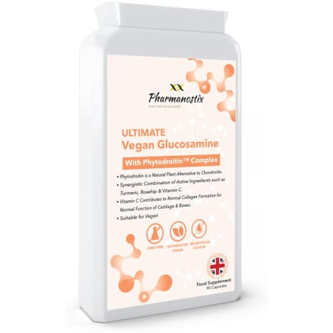 Ultimate Vegan Glucosamine Phytodroitin Complex 90 Capsules - Joint Care Supplement- Plant Based Chondroitin, Turmeric, Rosehip and Vitamin C to Support Cartilage and Bones - Made in UK