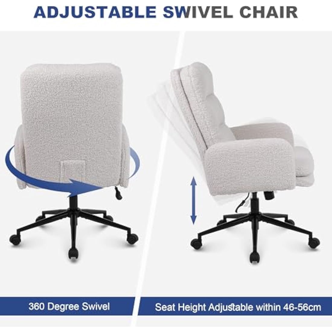 Youhauchair Desk Chair, Faux Cashmere Office Chair with High Backrest, Comfortable Desk Chairs for Bedroom, Office Chairs for Home with Adjustable Height, Cream