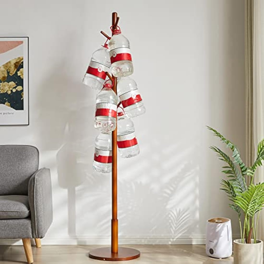 IBUYKE Free Standing Hall Coat Tree with 8 Hooks, Stand Tree Rack with Round Base, Entryway Coat Stand for Purses, Clothes, Scarves, for Hallway, Bedroom, Living Room, Brown WD-113