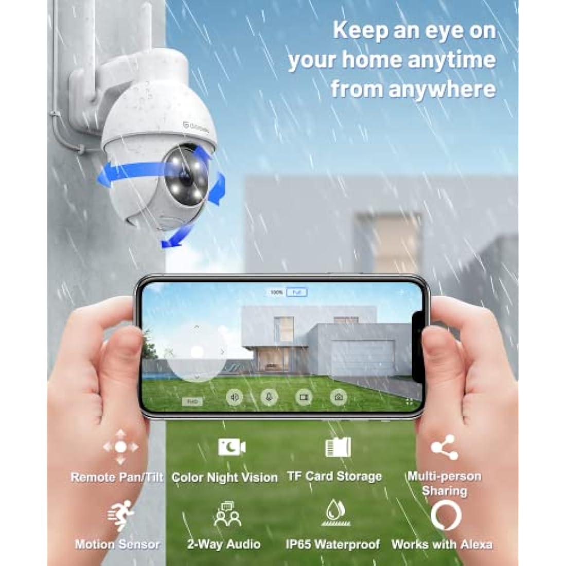 GALAYOU 2K Security Camera Outdoor, 360° CCTV Camera, Home Security WiFi Camera with Color Night Vision, Pan-Tilt View, App Notification, 2-Way Audio Y4