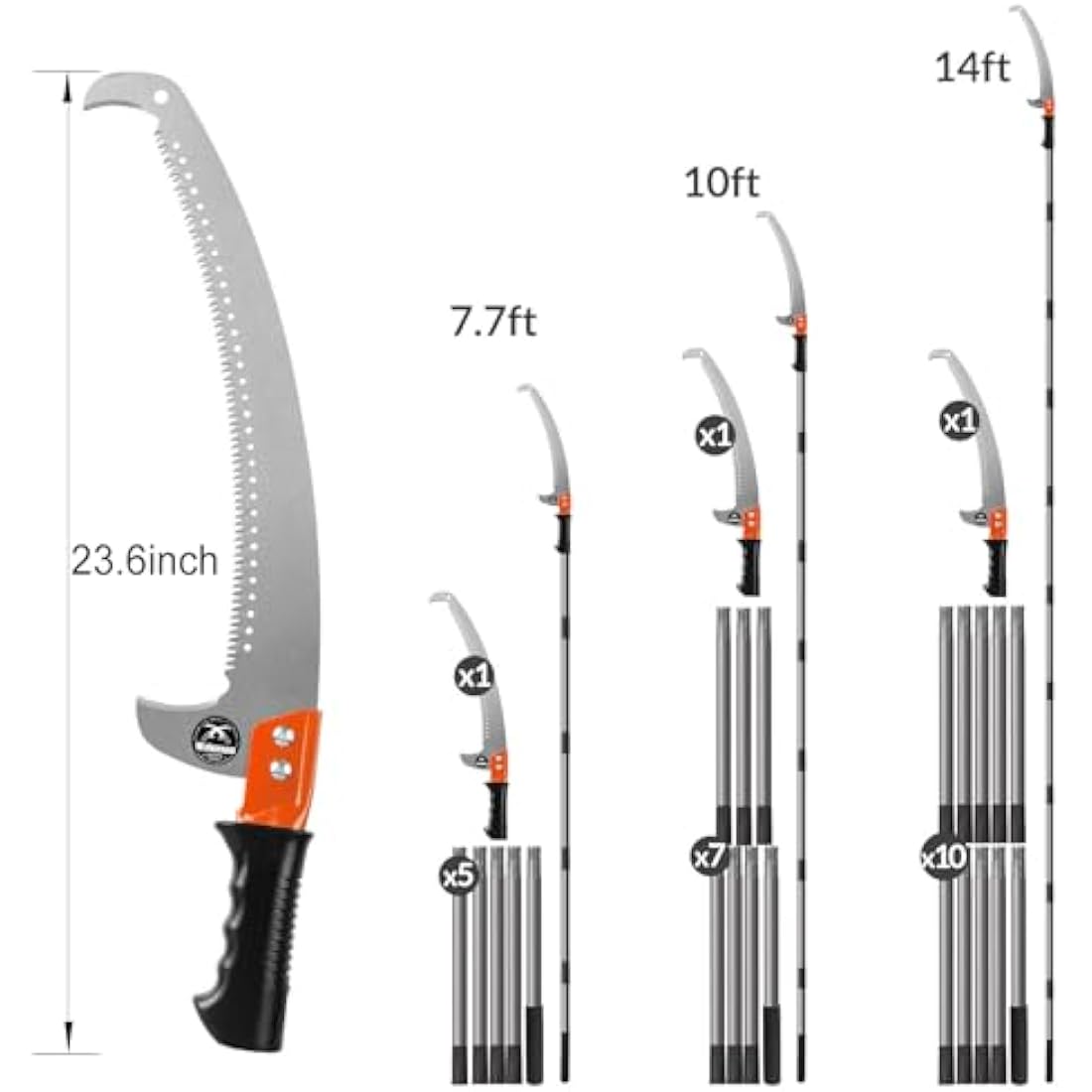Walensee Pole Saws for Tree Trimming 235cm Lightweight Manual Stainless Steel Extension High Pole Pruning Pole Saw with Blade for Trimmer Branches Pole Cutter and Pruner at Forestry Yard Garden Patio