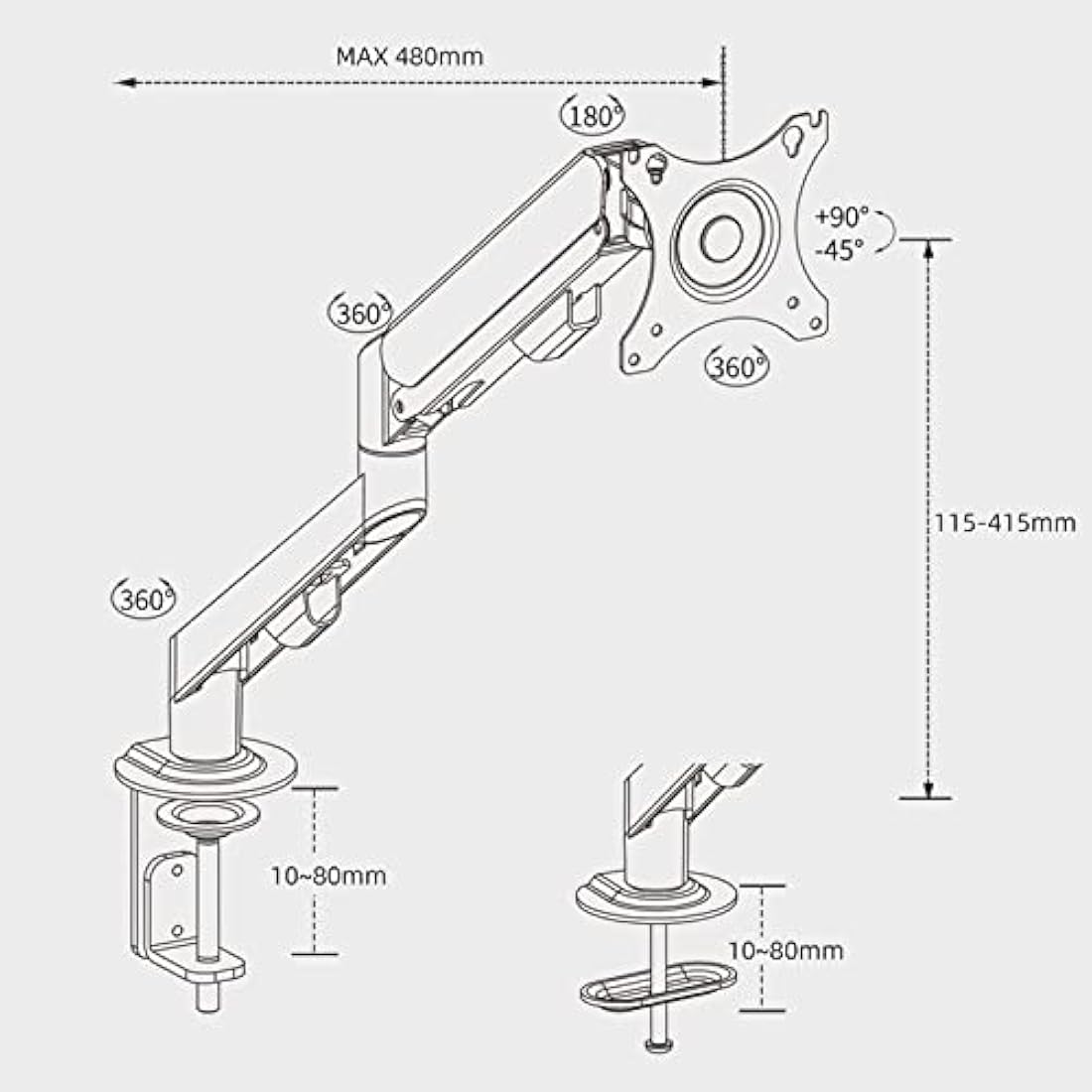HILLPORT 27 32 Monitor Arm Desk Mount Single 17 to 34 inch Ergonomic Sturdy Gas Spring Arm 2 to 9 kg Precise Adjustable Stand with Clamp and Grommet LCD Computer Monitors VESA 75/100mm Black M5B