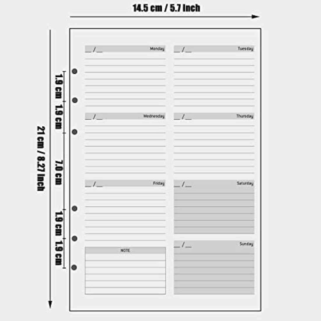 Undated A5 Diary Week to View Refill - 1 Week on 2 Pages, Section with To Do List, Goals & Habit Tracker, Extra Notes, Contact Pages, Weekly Planner Insert for A5 Binder, Thicker Paper 100 gsm, UK