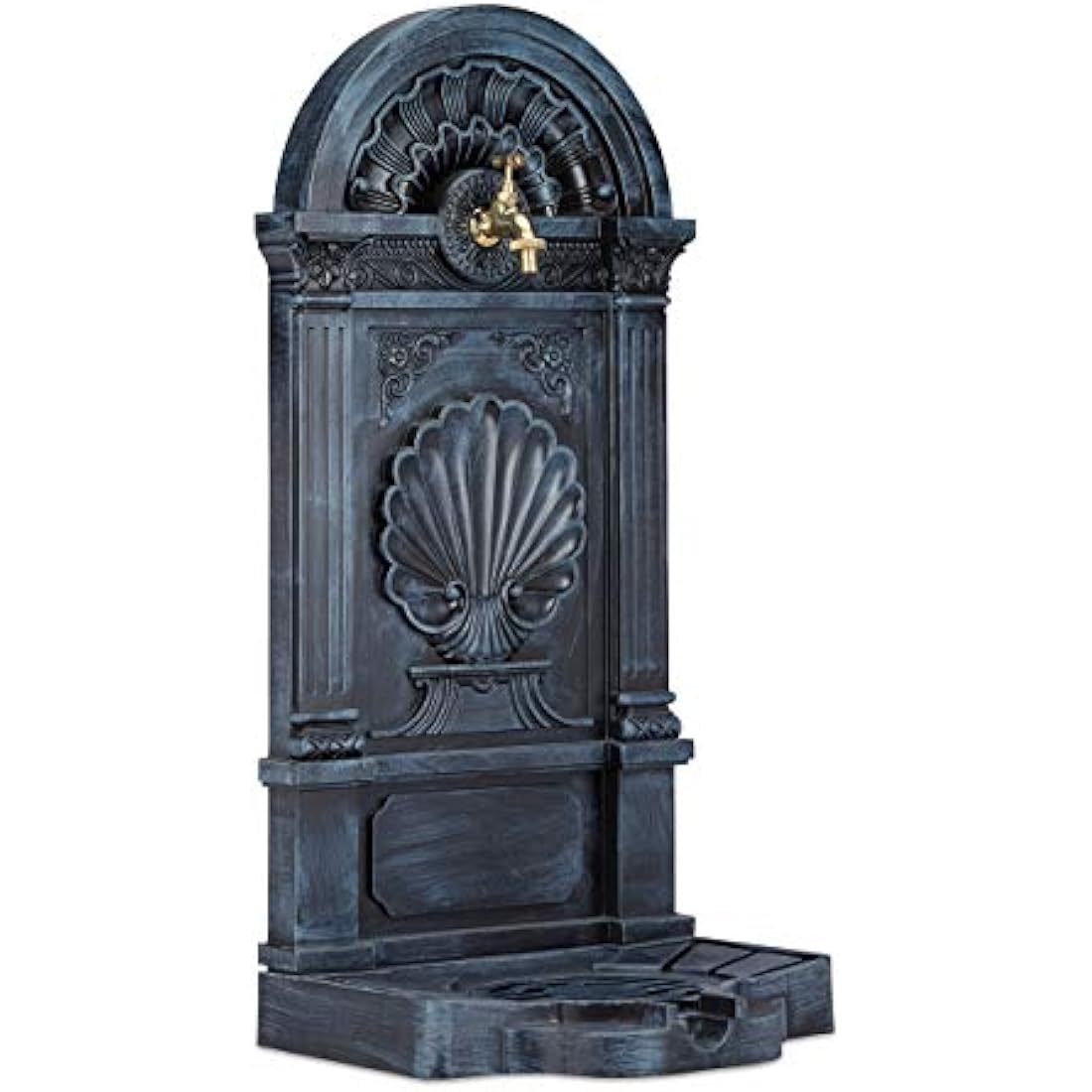 Relaxdays Free Standing Water Fountain, Antique-Style, Nostalgia, Garden, Patio, Faucet, Basin, HxWxD: 83 x 39 x 33 cm, Grey