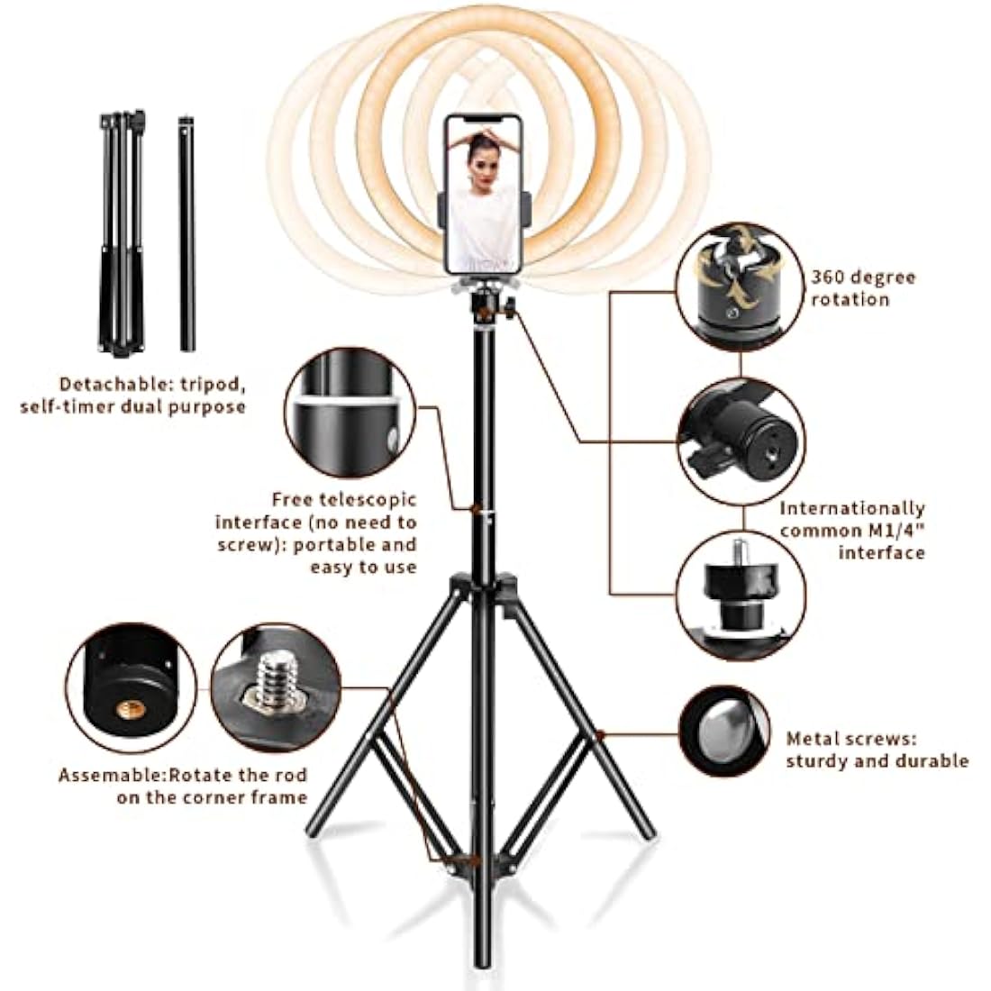 Ring Light 10" with 67" Extended Tripod Stand & Phone Holder for YouTube Video, Camera Led Ring Light for Streaming, Makeup, Selfie Photography Compatible with iPhone Android