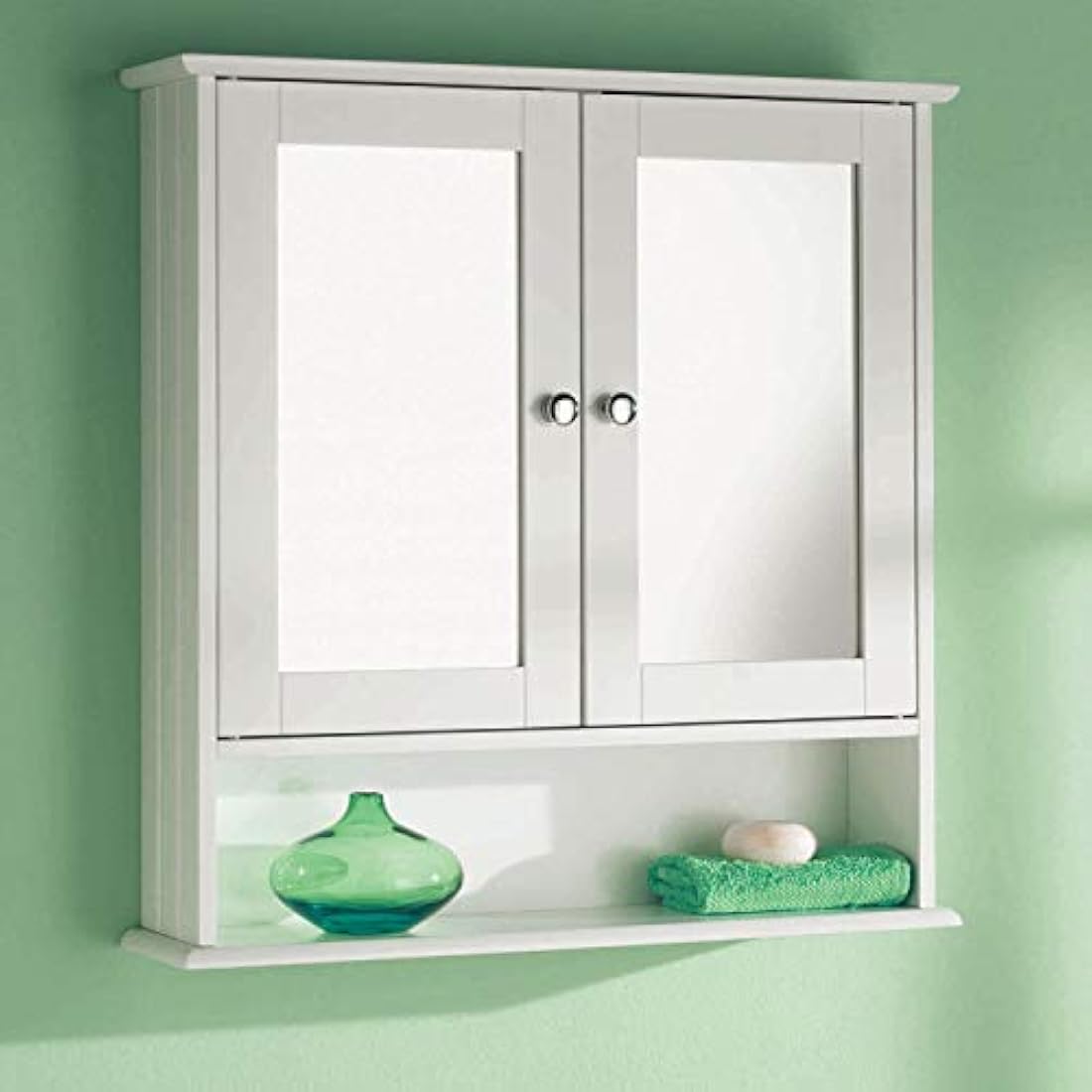 Taylor & Brown Maine White Double Mirrored Door Bathroom Cabinet with Storage Shelf Bathroom Home Furniture Decorative Stylish Design