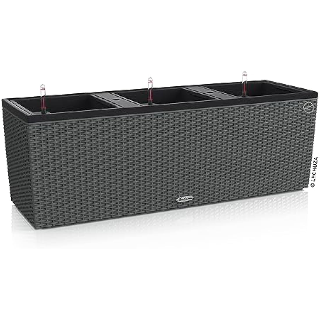 Lechuza TRIO Cottage 30 Self Watering Planter Large Rattan Look Plastic Indoor and Outdoor Plant Pot with Drainage Hole H34 L100 W32 cm Granite