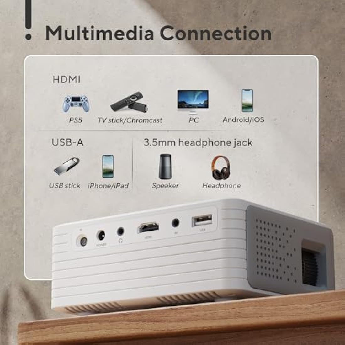 Mini Projector, AKIYO O1 2025 Upgraded 15000Lumen Projector, 50% Zoom, ±50° Keystone, Portable Projectors 1080P Full HD Supported, Compatible with iOS/Android/TV Stick/HDMI/USB/Switch(Tripod Included)