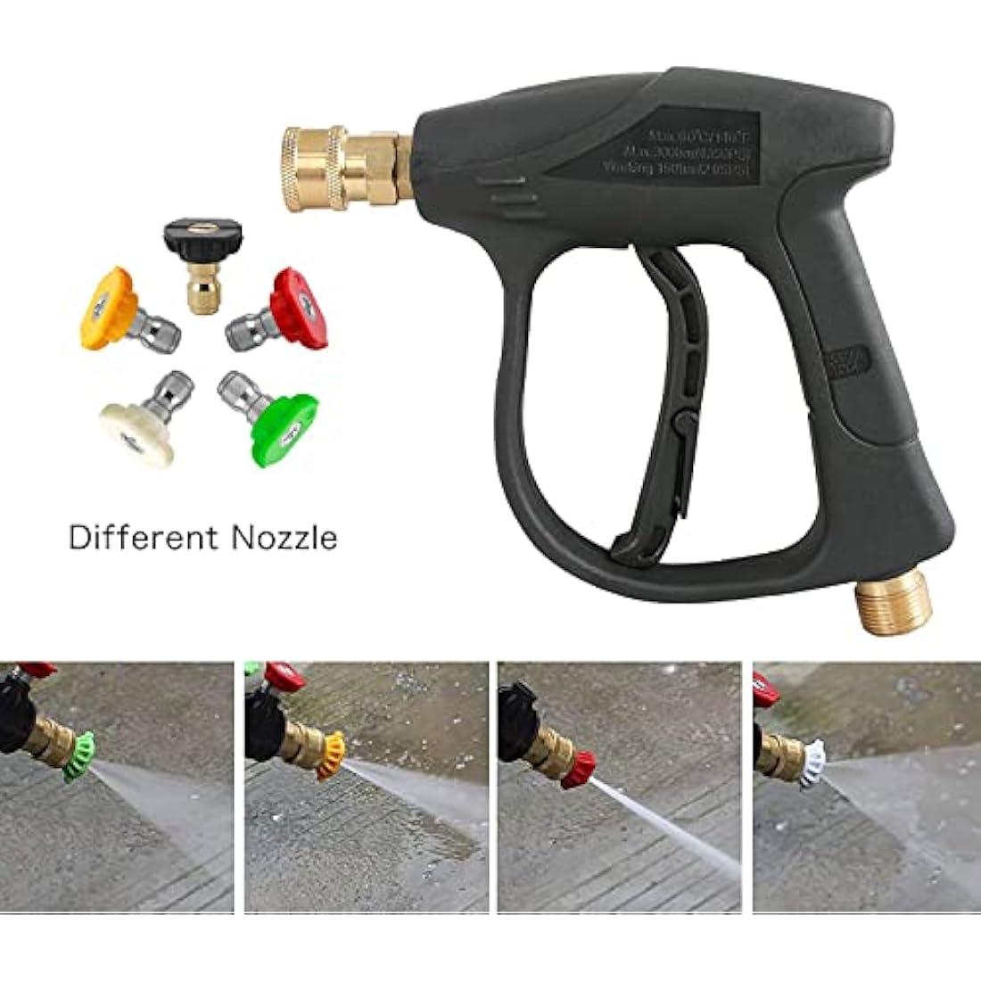 YUET High Pressure Washer Gun with 5Pcs Spray Nozzles, 4350 PSI 1/4" Quick Release Car Washer Gun, Power Short Spray Gun M22 Metric Thread for Car Cleaning Washer M22 14MM Fitting Hose (5 Tips)