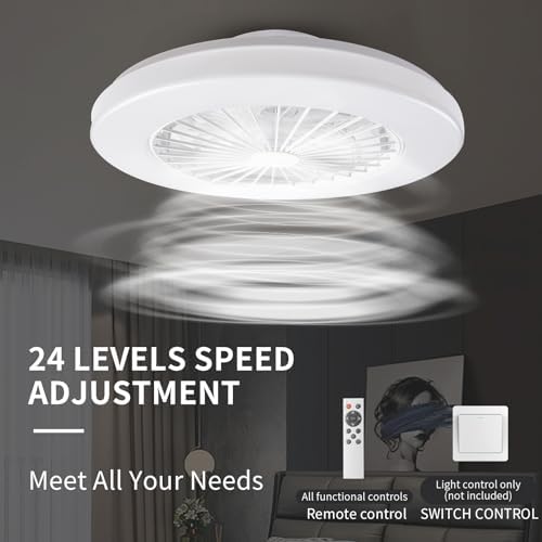 BKZO Modern LED Ceiling Light with Fan, Ceiling Fan with lamp, 24 Ventilation speeds, infinitely dimmable Light for Living Room, Bedroom, Office, 3000-5500 K,(White 48CM)