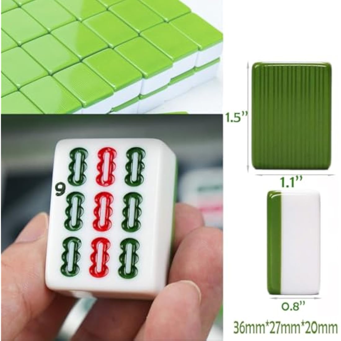 LANYOTA Mahjong Set, Chinese Mahjong Game Set with Carrying Travel Case,36x27mm,Large 144+2 Tiles with Arabic Numerals, 2 Dice and a Wind Indicator(Green)