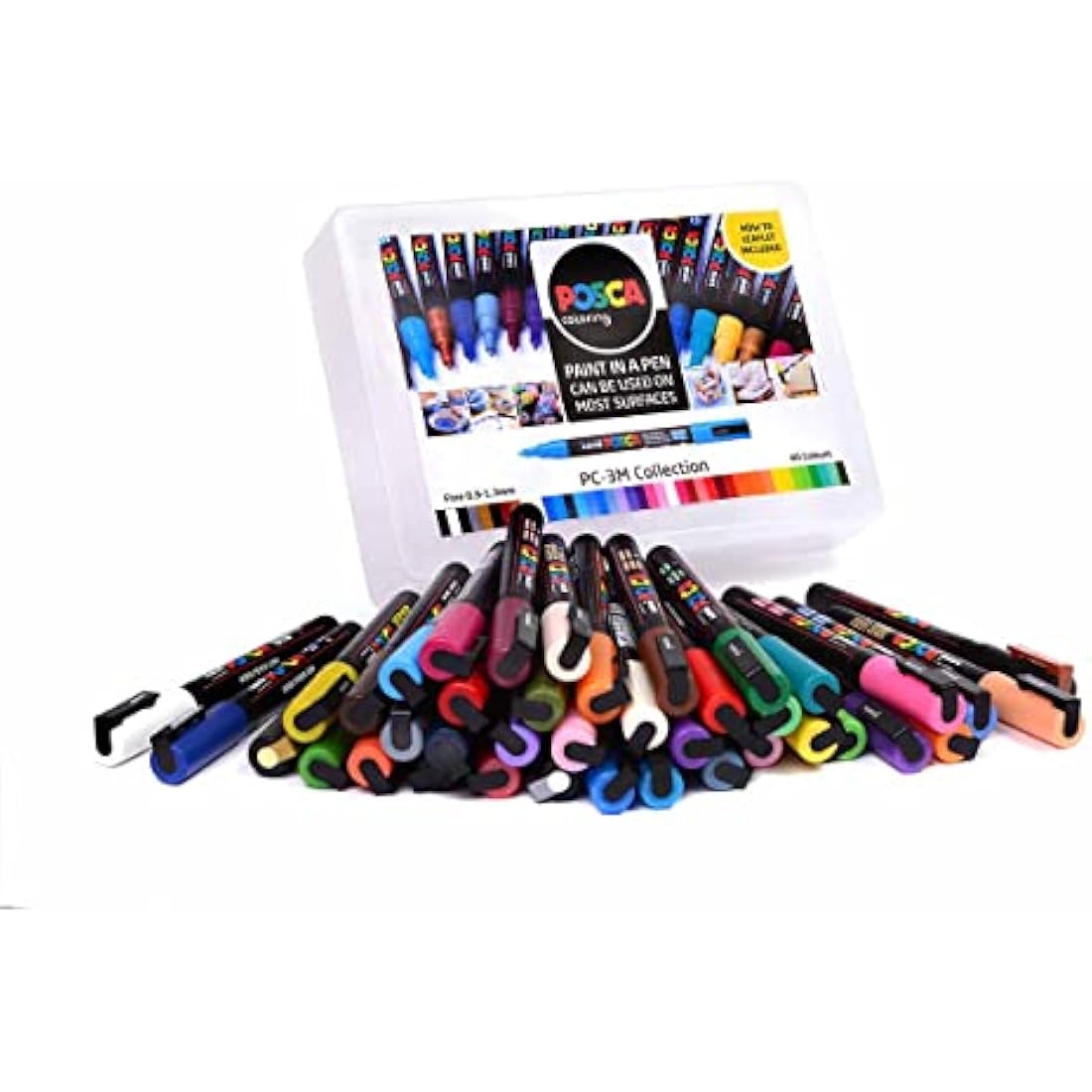 Posca Pens PC-3M Medium Acrylic Felt Tip Coloured Permanent Paint Markers for Adults and Kids. Perfect for Colouring, Fabric, Graffiti, Watercolour, Outline Drawing, Window and Glass Art. Set of 40