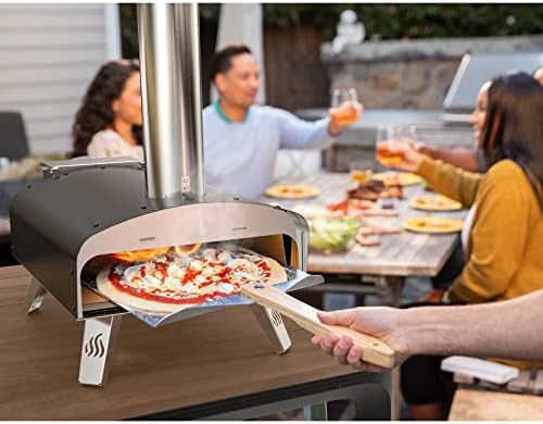 Mimiuo Outdoor Wood & Pellet Fired Pizza Oven for Garden, Black Coated Classic W-Oven Series with Pizza Stone & Foldable Pizza Peel