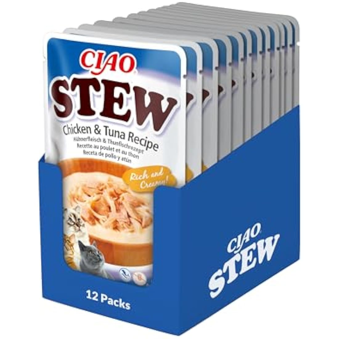 Ciao Stew by INABA Wet Cat Food - Chicken and Tuna - 12 Packs (480g total) / Moist Treat, Delicious & Healthy Snack, Food Topper, Side Dish, Complement, Natural, Grain Free, Wet Cat Food