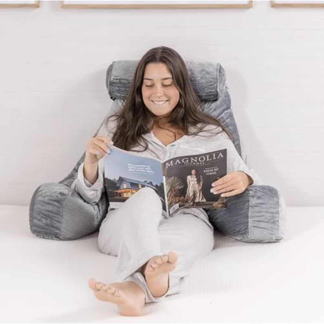 Milliard Reading Pillow XL and Detachable Neck Roll with Shredded Memory Foam, Great as Backrest for Books or Gaming - 60cm x 40cm (Sit up Pillow)