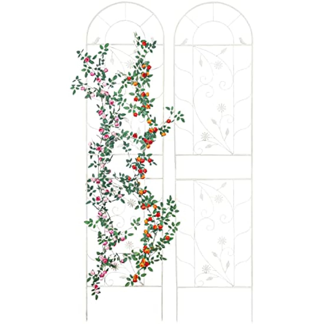 Sungmor Large Wrought Iron Garden Trellises for Climbing Plants - 82.5 Inch Tall & 2PC White PACK - Beautiful Retro Style Metal Fence Trellis - Gardening Vines Plant Support for Flower Rose Climbing