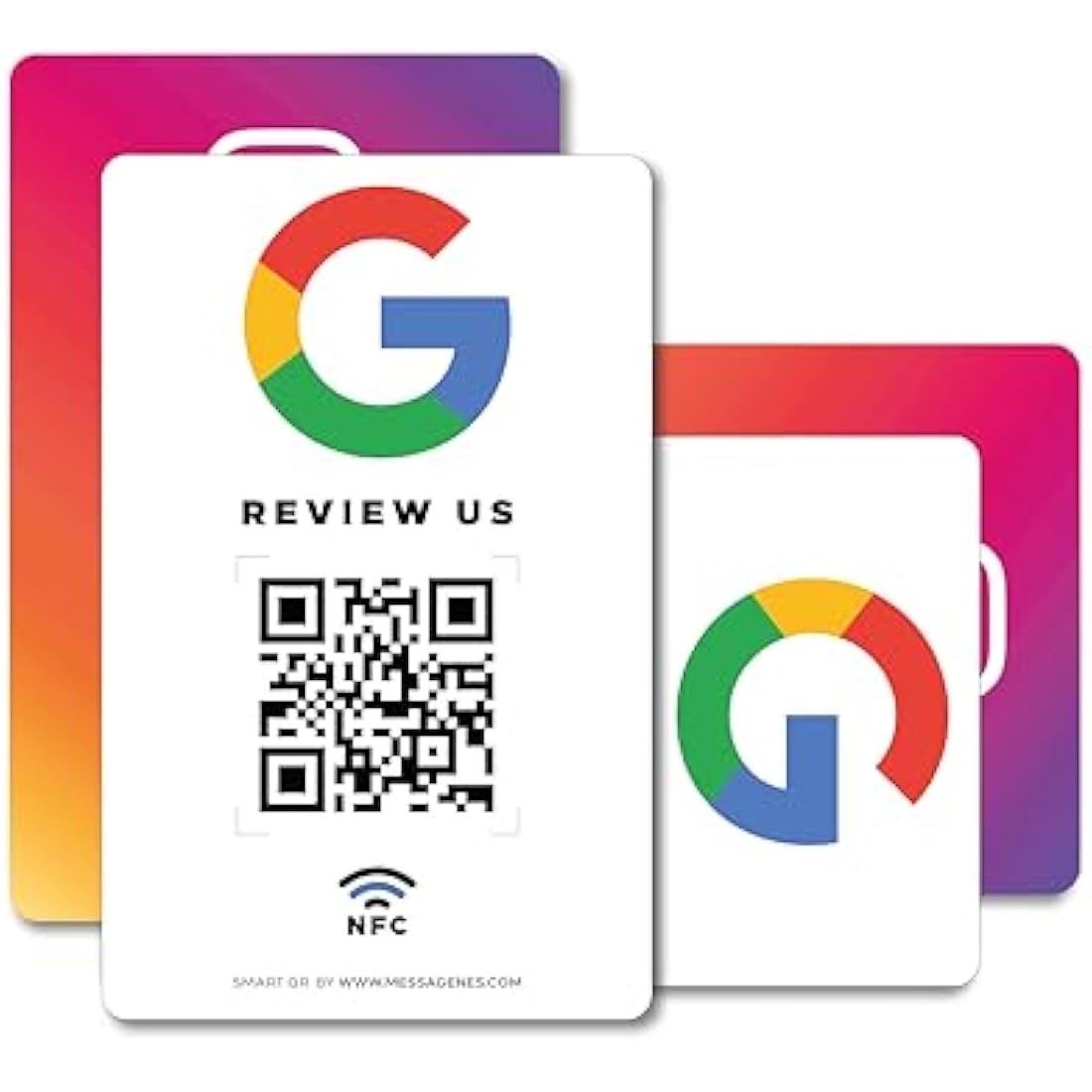 MESSAGENES | PVC Card Review Us on Google QR Code and NFC + Instagram | NFC Business Card Google Reviews + Instagram | Reusable QR Code for Reviews and Followers | Pack 2 Units | Reviews and Followers