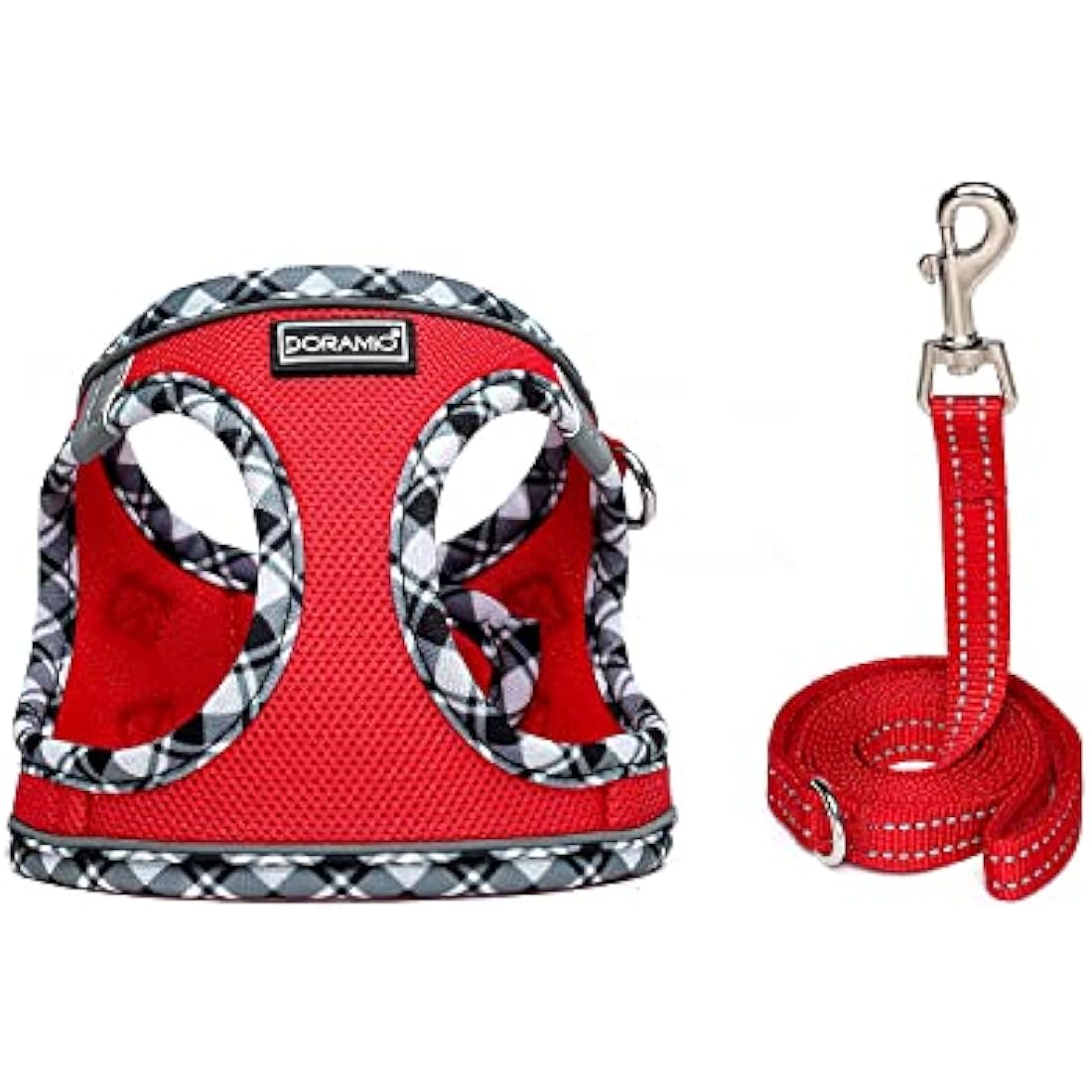 DORAMIO Step-in Dog Harness and Leash Set, Soft Mesh No-Chock Reflective Breathable Easy Walk Lightweight Vest Harnesses with Safety Buckle for Small Dogs, Cats, Puppies (Red, XL)