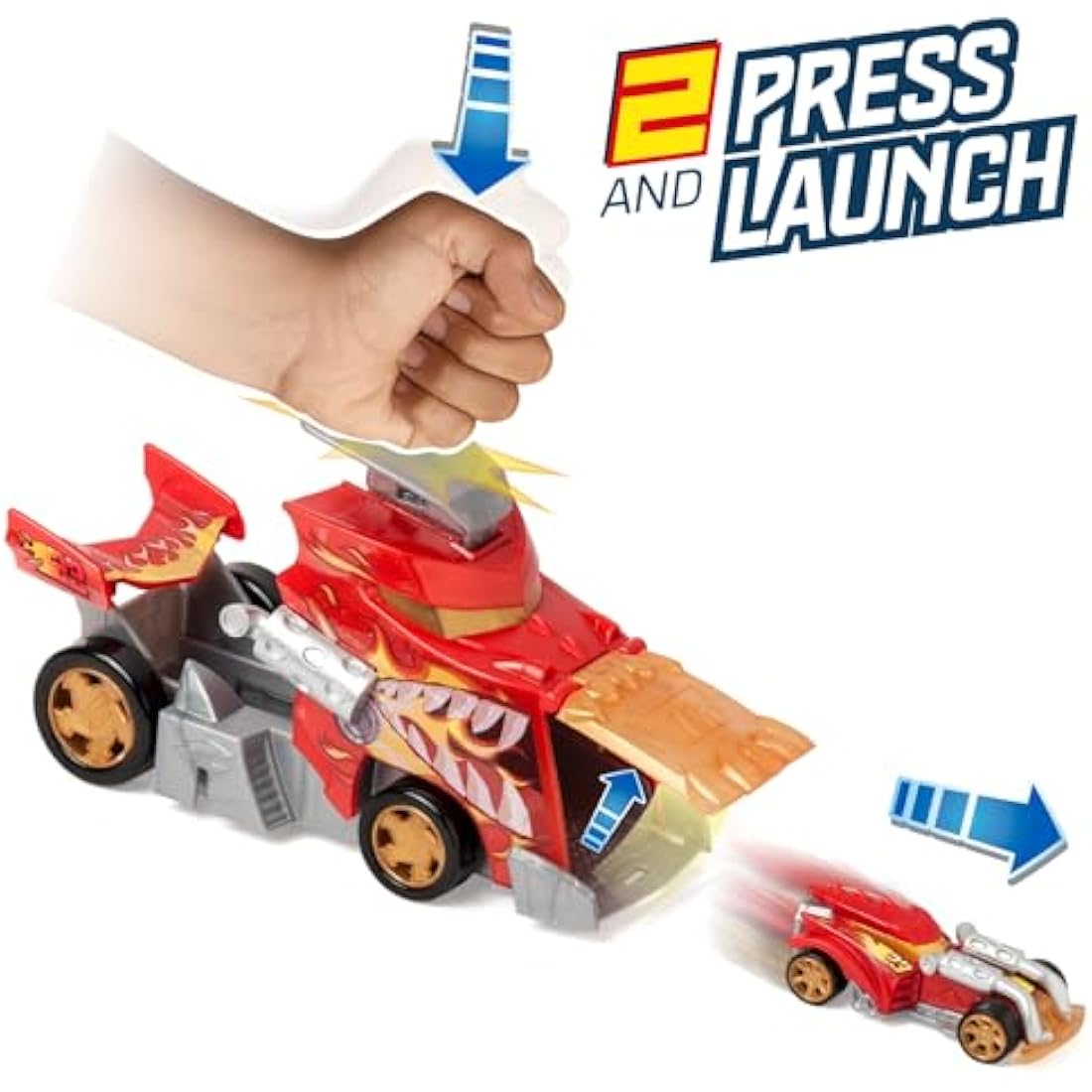 T-RACERS MIX´N RACE Fire Launcher Truck – Launcher truck with fire details. Includes 1 exclusive T-Racers vehicle - press the trigger to launch. Compatible with other T-Racers Mix ´N Race