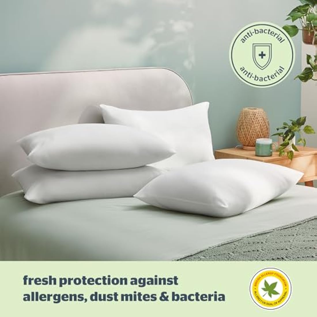 Silentnight Anti Allergy Firm Pillows 4 Pack – Firm Support Pillows with Fibre Core Ideal for Side Sleepers and Neck and Shoulder Pain Relief – Hypoallergenic – Pack of 4, White