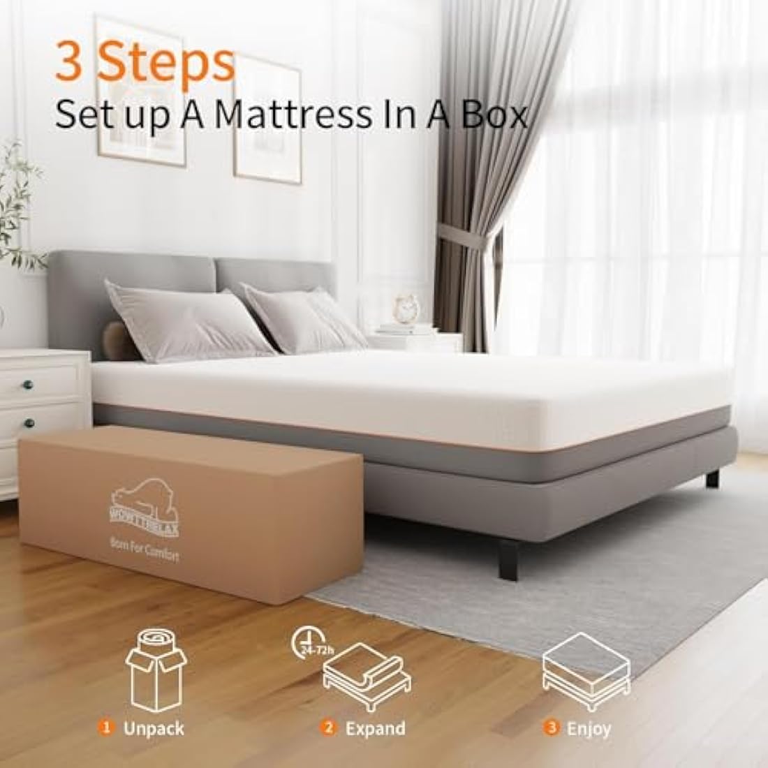 wowttrelax Memory Foam Mattress, 3ft Single Mattress, Medium Firm, Soft Skin-friendly Durable, Breathable Comfort Sleep, Back Pain Support (90x190x20cm)