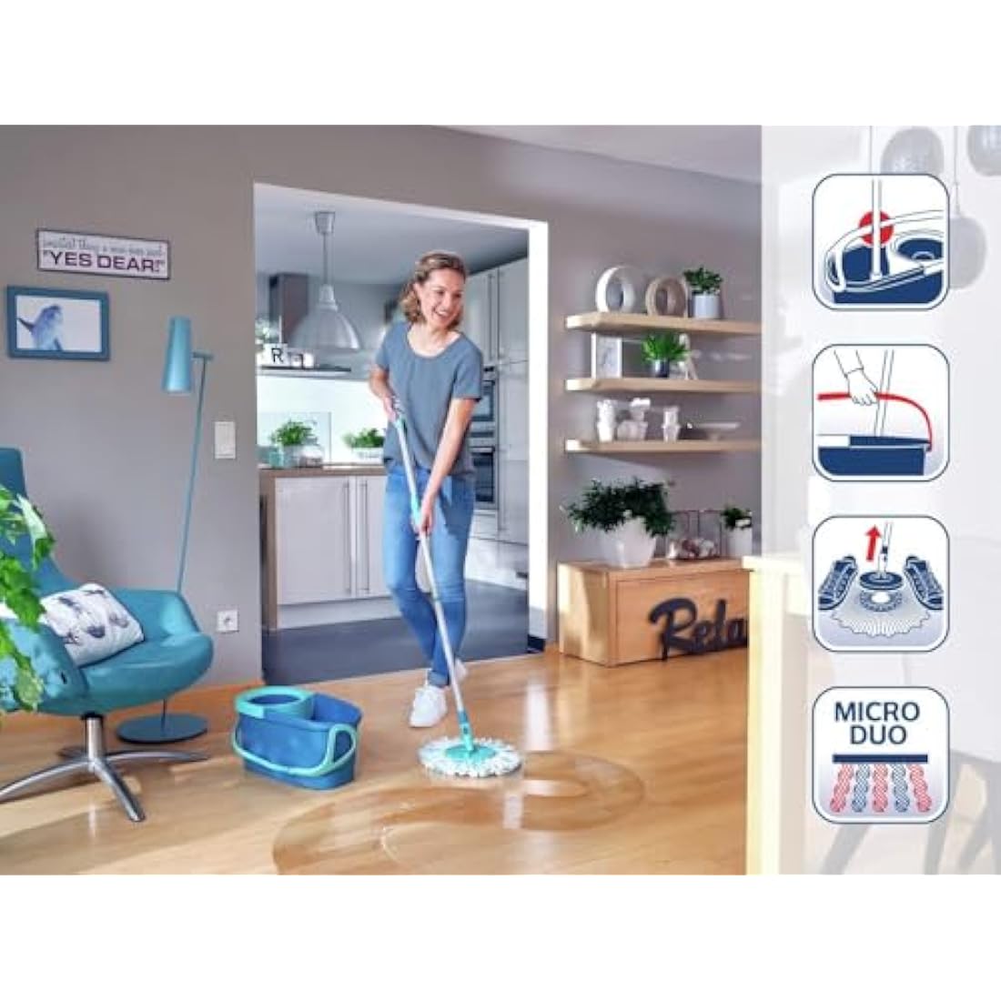 Leifheit Clean Twist Disc Mop Ergo Mop and Bucket, Floor Mop with Moisture-Controlled Spin Mop, Easy-Steer 360 Joint Microfibre Mop Head, 33cm Wide, Twist Mop
