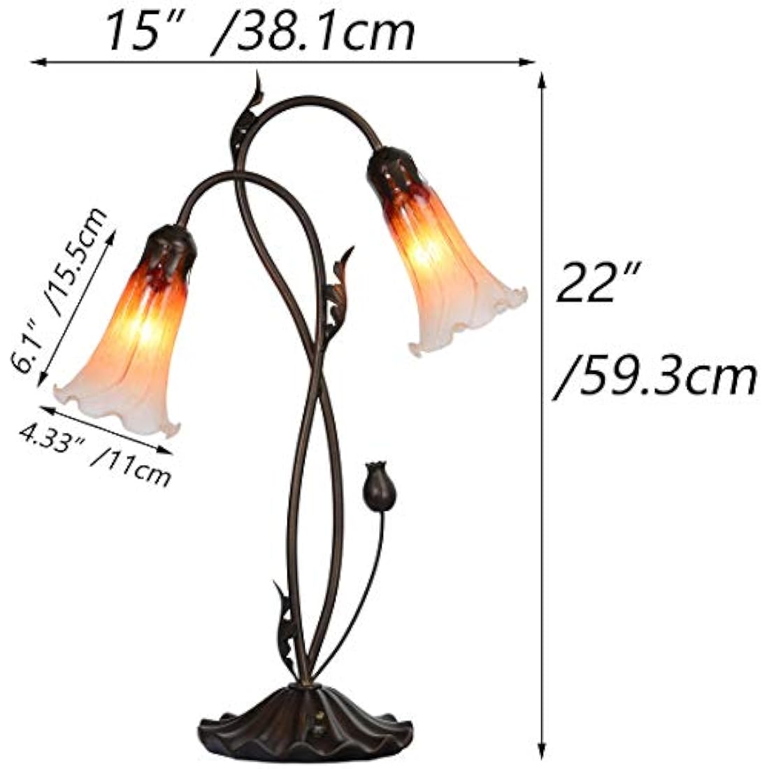 Bieye L30698 Lily Flower Blown Glass Accent Table Lamp for Living Room Bedroom Decoration (2-Light, Orange)