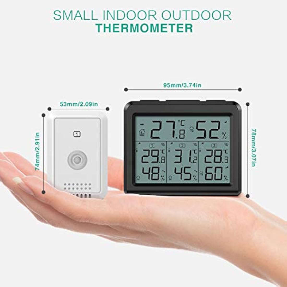 ORIA Digital Thermometer Hygrometer with 3 Sensors, Indoor/Outdoor Humidity Meter Temperature Monitor, Wireless Weather Station with Backlight, Comfort Icon, Arrow Trends for Temp and Humidity -Black