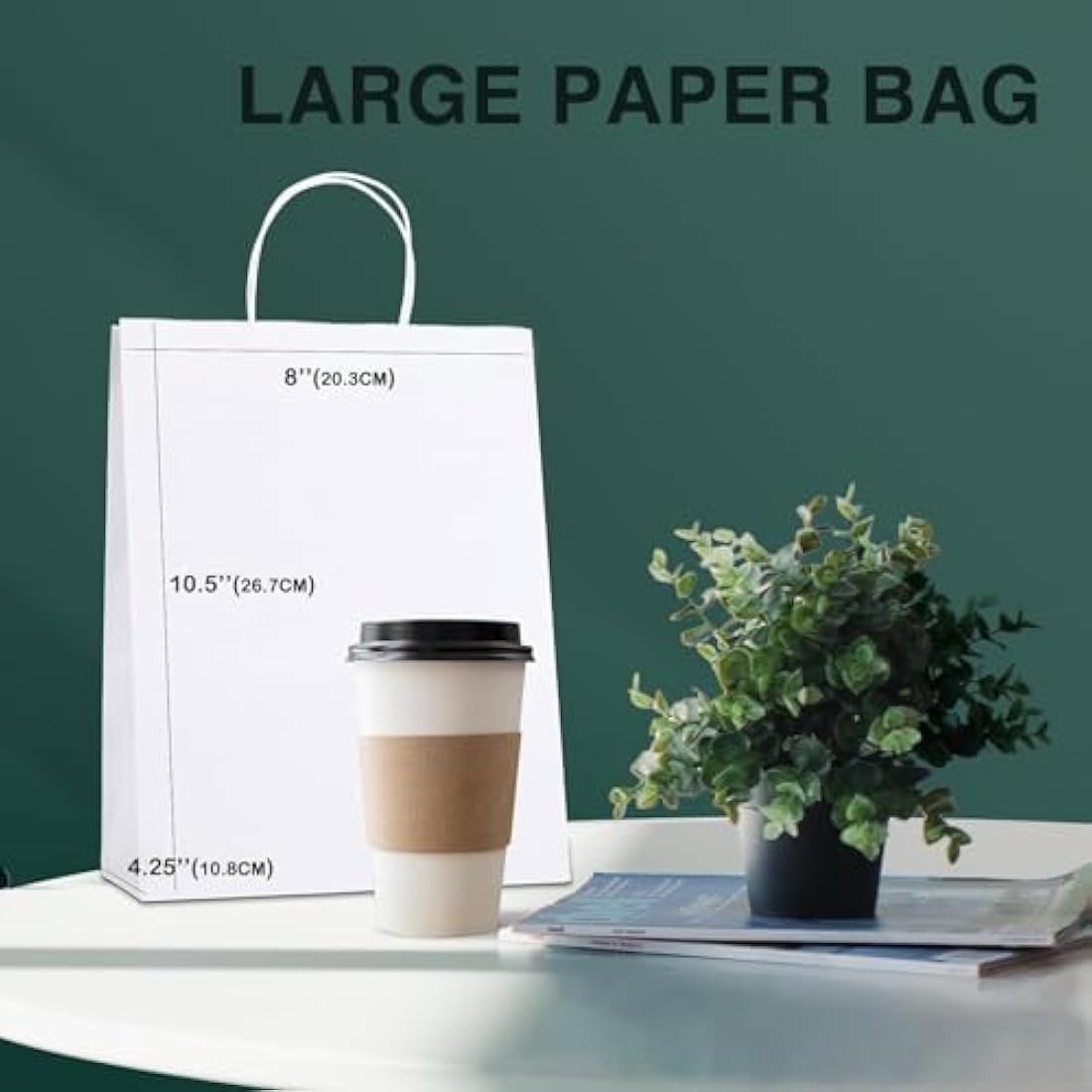 Switory 50pcs White Paper Bags, Kraft Gift Bag 8x4.75x10.5 Inch, Party Bag with Handles for Party Favor, Thanksgiving, Christmas, Wedding, Birthday