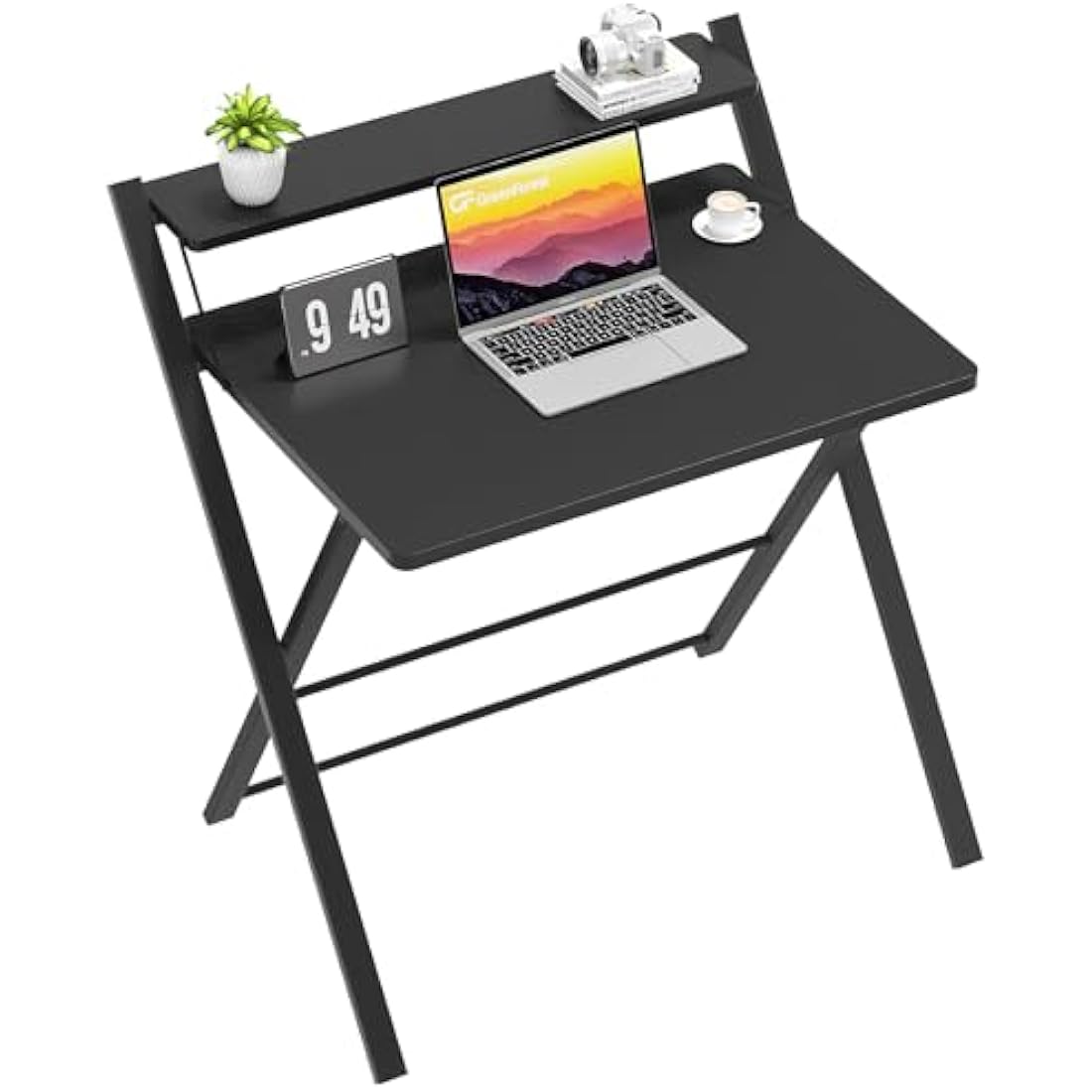 GreenForest Folding Desk No Assembly Required,Computer Desk with Monitor Shelf,Small Desk for Small Space,Black