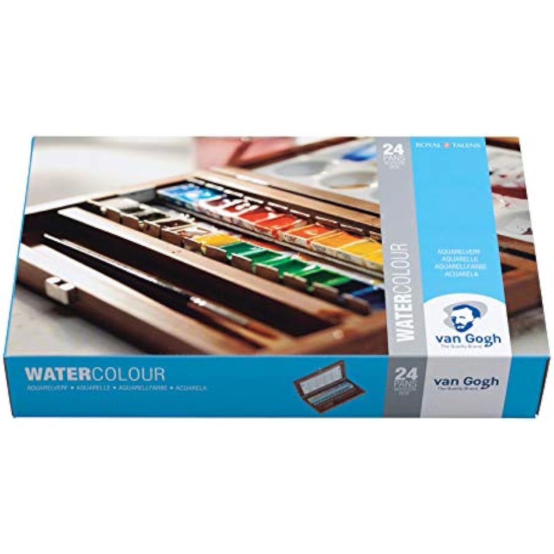 Royal Talens - Van Gogh Water Colour - Wooden Box of 24 Paints with Brush