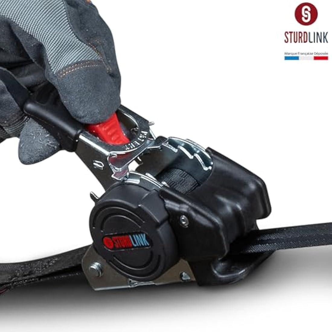 Automatic Ratchet Strap 3m 25mm S-Hook with Latch LC 300daN / 600daN U-Shaped | Automatic Strap Winder | Ideal Attachment Equipment for Trailer Motorcycle Quad Auto | Set of 4 + Bag | EN 12195-2