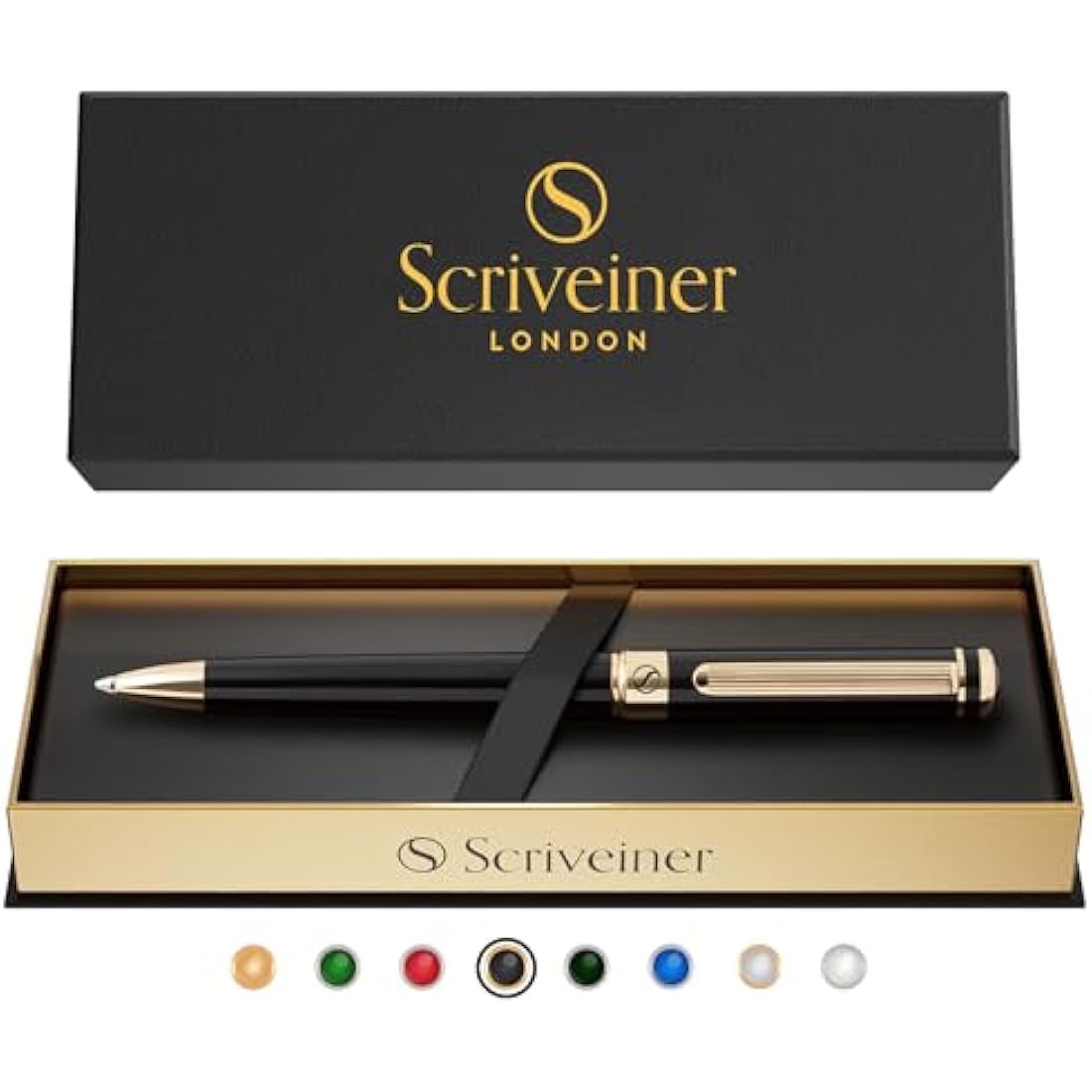 Scriveiner Black Lacquer Ballpoint - Stunning Luxury Pen, Real Gold Plating, Schmidt Black Refill, Best Ball Pen Gift Set for Men & Women, Professional Executive Office, Nice Fancy Designer Pens