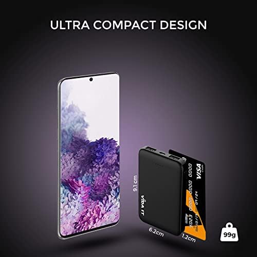 Vida IT Small Power Bank for Heated Vest Scarf Jacket 5V 2A External Battery Pack Portable Charger for iPhone 7 8 X Samsung Galaxy S8 S9 S10 Huawei Android Mobile Phone, 5000mAh Mini USB Power Pack
