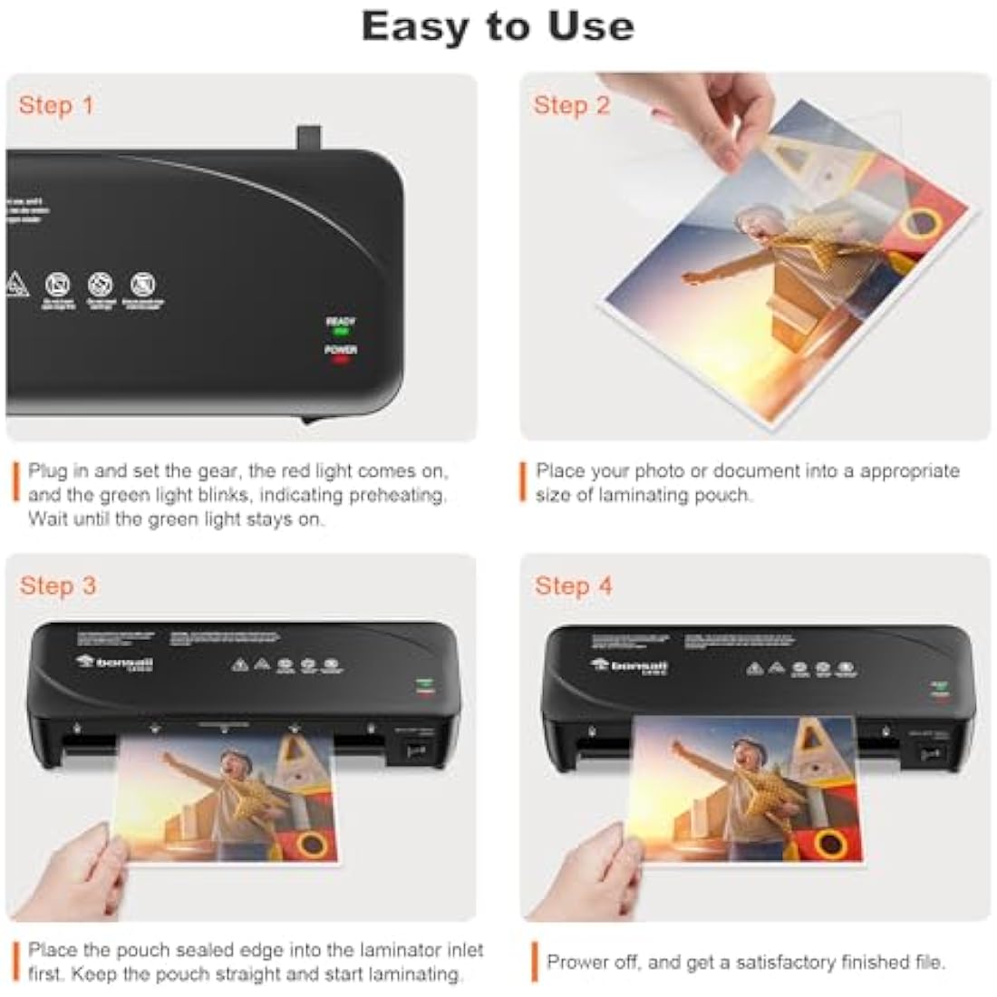 Bonsaii A4 Laminator Machine with Never Jam Technology, Dual Heat Settings, High-Speed Laminating, Max 230mm Width (A4 Size) - Ideal for Home, Office, and School Use,Black (L418-C)