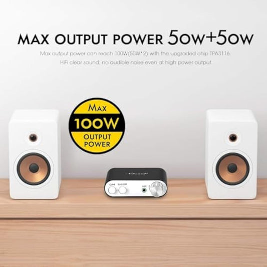 Nobsound NS-10G Bluetooth 5.0 2 Channel Power Amplifier HiFi Stereo Audio Mini Amp Wireless Receiver 50Wx2 for Home Speaker with USB & Bass Sound Effect Black