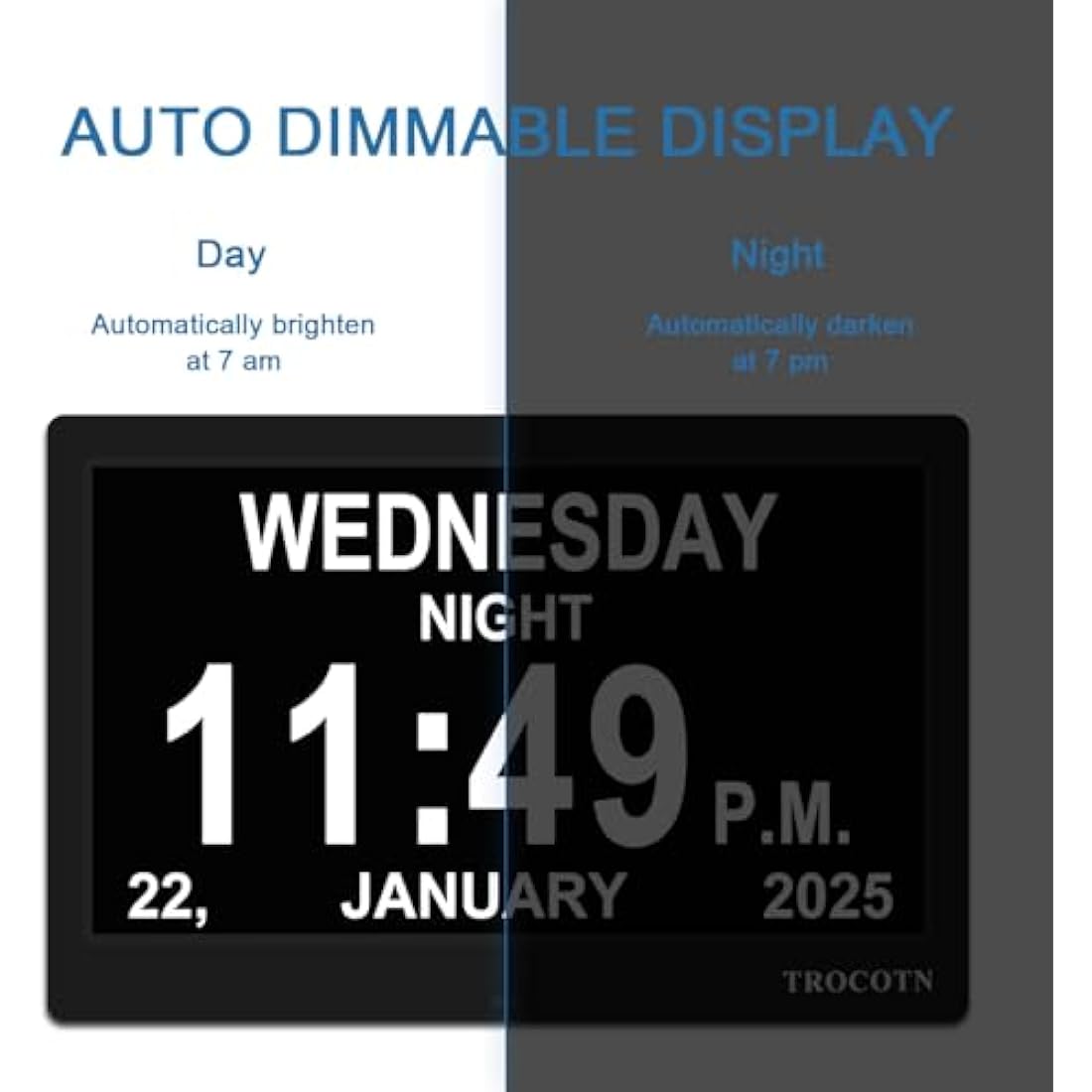 TROCOTN dementia clocks, digital clock with date and day for elderly, alzheimers day clock large display calendar clocks (10 Inches Black)