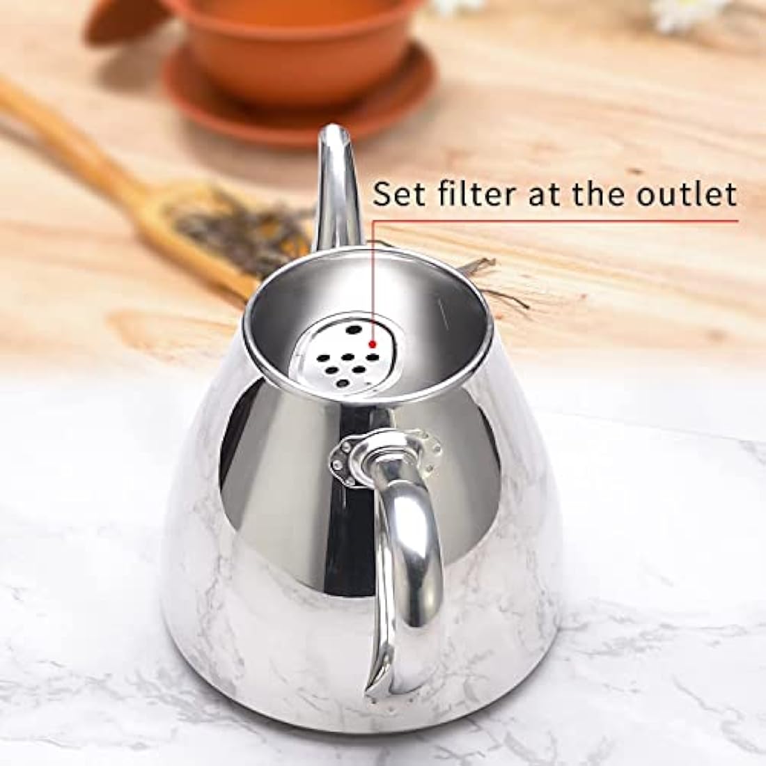 SANQIAHOME Stainless Steel Teapot Coffee Servers 70oz(2.0 litres) 6-8 Cups，Easy Pour Silver Tea Pot