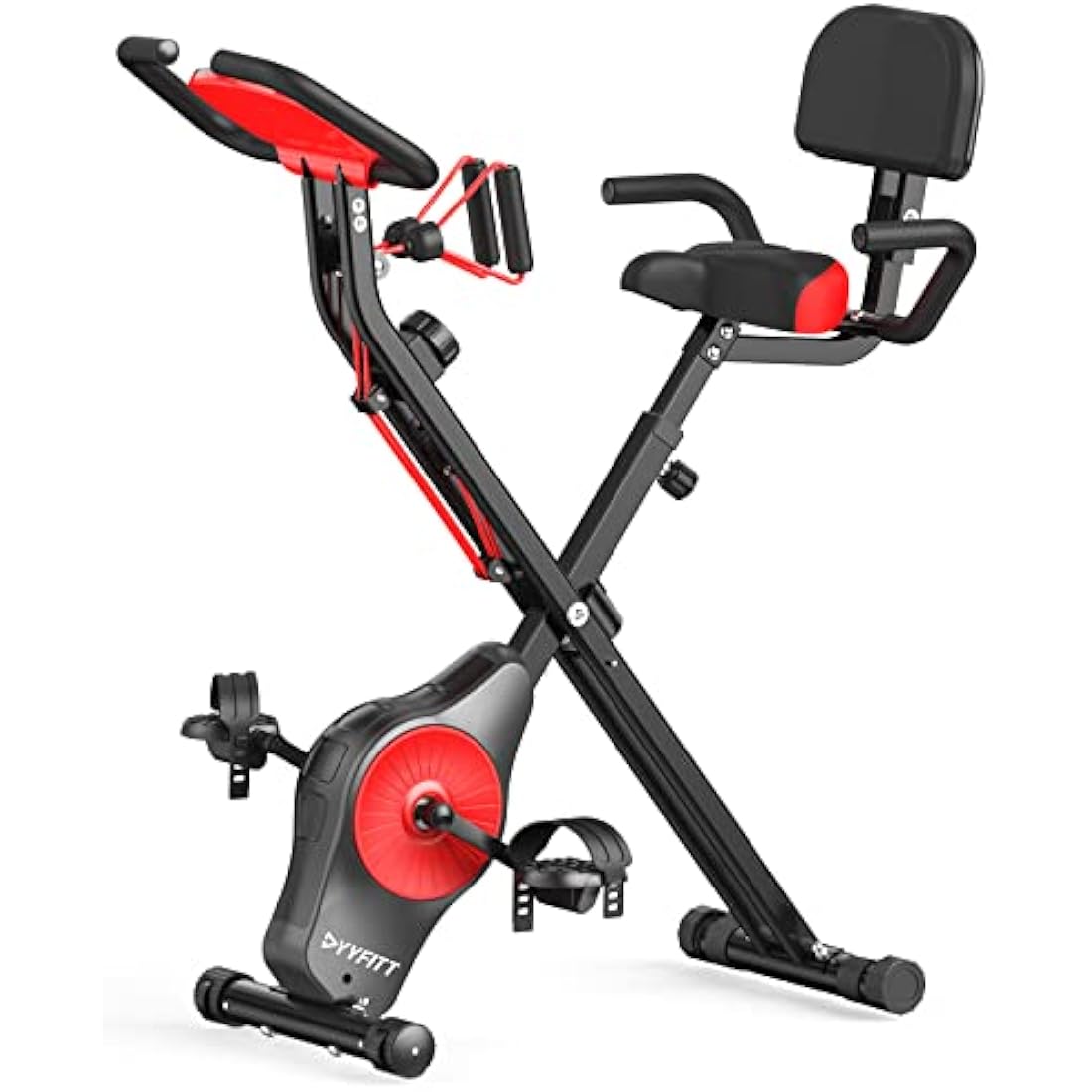 YYFITT Foldable Fitness Exercise Bike with Resistance Bands, 16 Magnetic Resistance Levels with Pulse Sensor, Phone/Tablet Holder with Smooth and Quiet Cycling