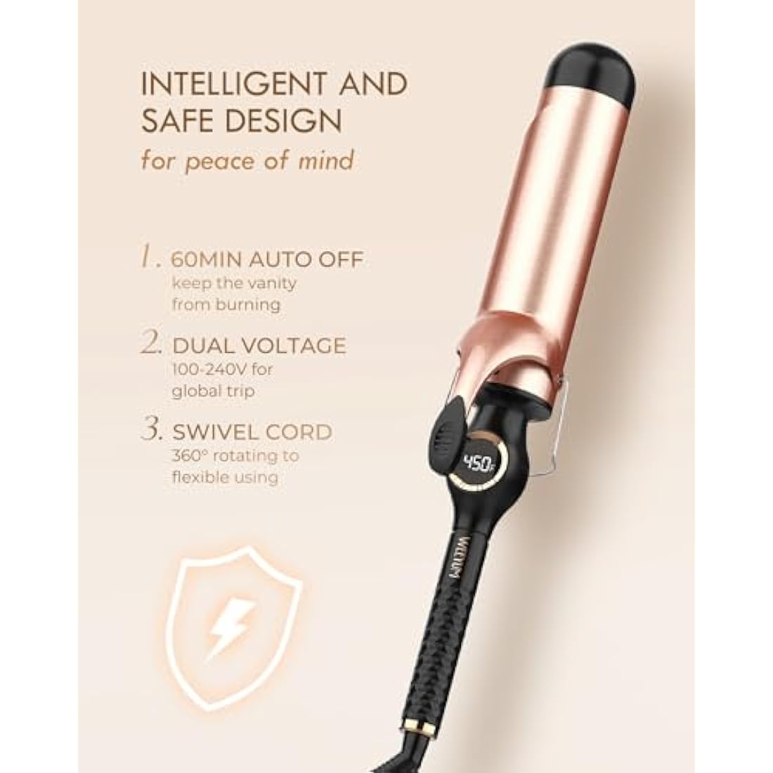 Curling Tongs 50mm, Large Barrel Curling Wand for Hair, Ceramic Long Barrel Hair Curling Iron Dual Voltage