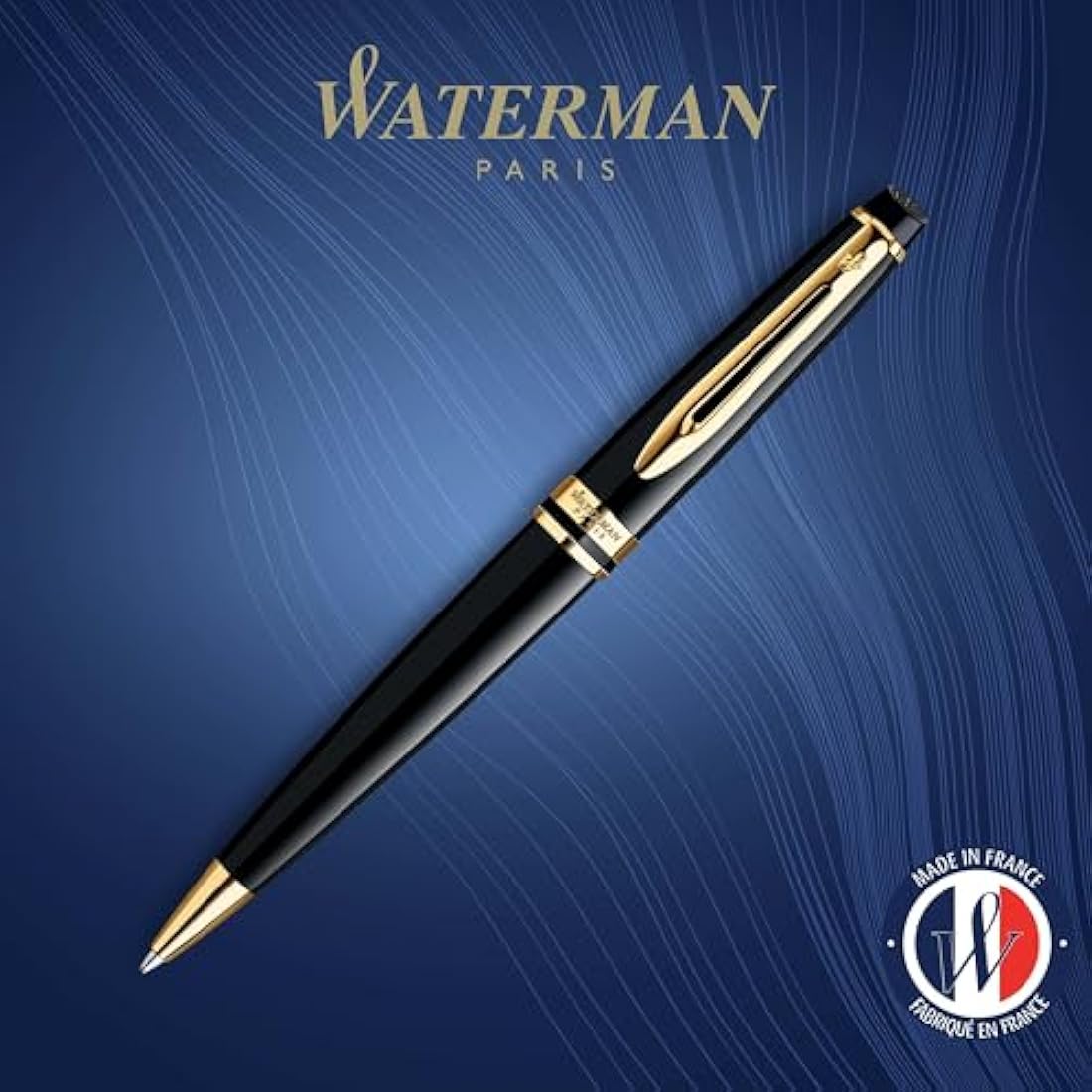 Waterman Expert Ballpoint Pen | Gloss Black with 23k Gold Trim | Medium Tip | Blue Ink | Gift Box