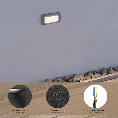 ledscom.de 4 LED recessed Wall Light ZIBAL, Downlight for Outdoors, IP65, Black matt, 140 x 70mm, 3.3 W, 209lm, Warm White