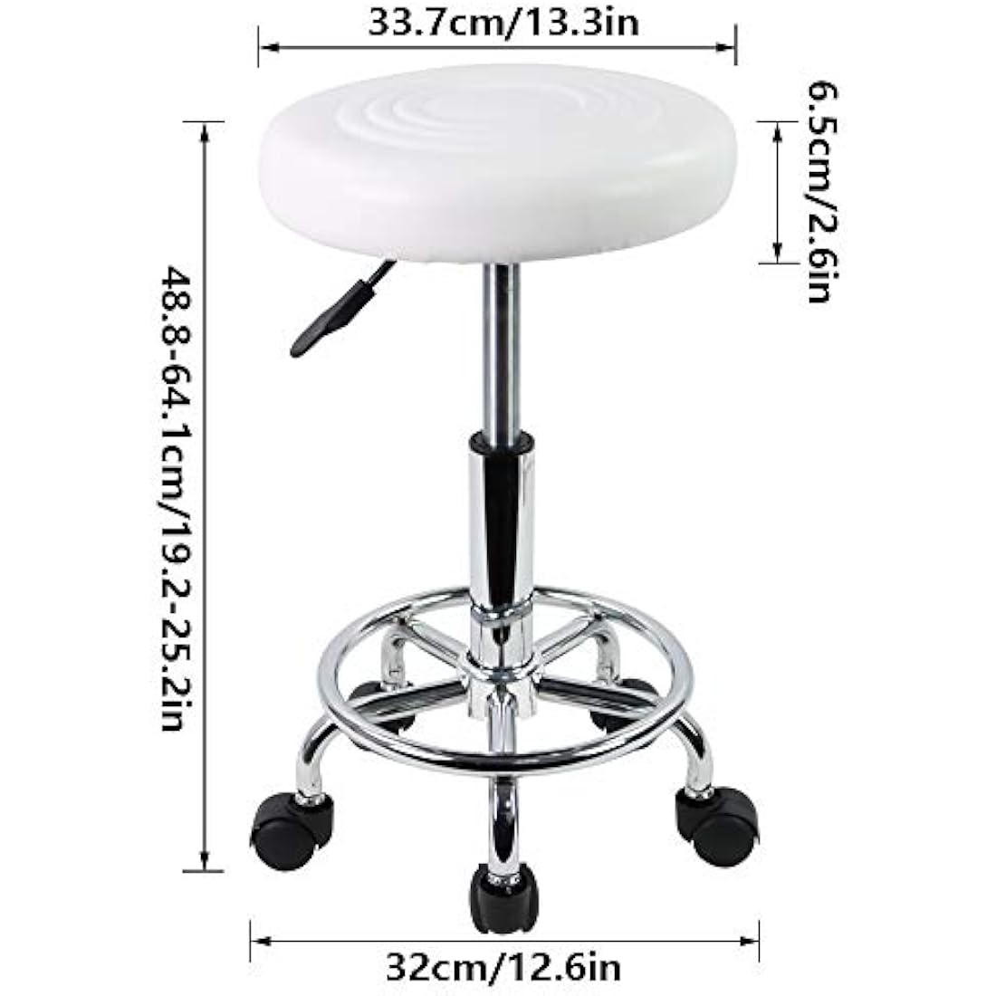 KKTONER PU Leather Round Rolling Stool with Foot Rest Swivel Height Adjustment Medical Spa Drafting Salon Tattoo Work Office Massage Stools Task Chair (White)