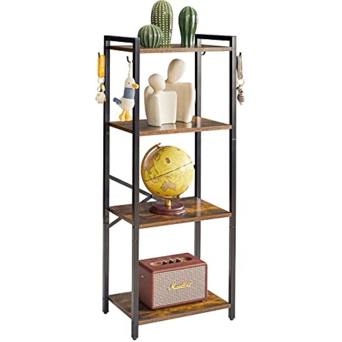 YMYNY Bookcase, 4 Tier Storage Rack, Plant Rack, Steel Frame, for Living Room, Office, Study, Hallway, Industrial Style, Rustic Brown and Black HBC004H