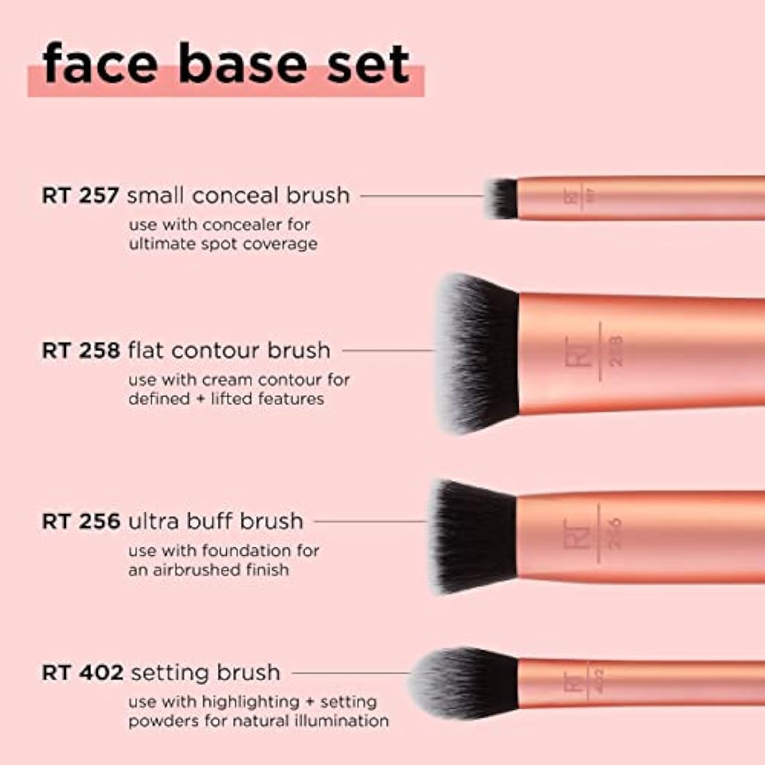 Real Techniques Face Base Makeup Brush Kit, For Concealer, Foundation, & Contour, Works With Liquid, Cream & Powder Products, Staples For Blending & Buffing, 4 Piece Set