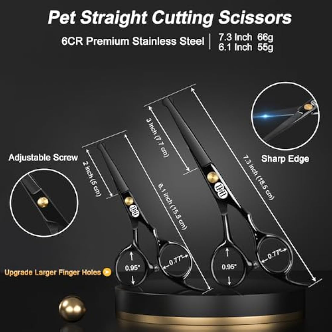 CIICII Dog Grooming Scissors Kit, 10-in-1 Professional Pet Grooming Scissors Set with Safety Round Tip (Dogs/Cat Hair Cutting Trimming Thinning Shears with Curved Scissor) for DIY Home Salon (Black)