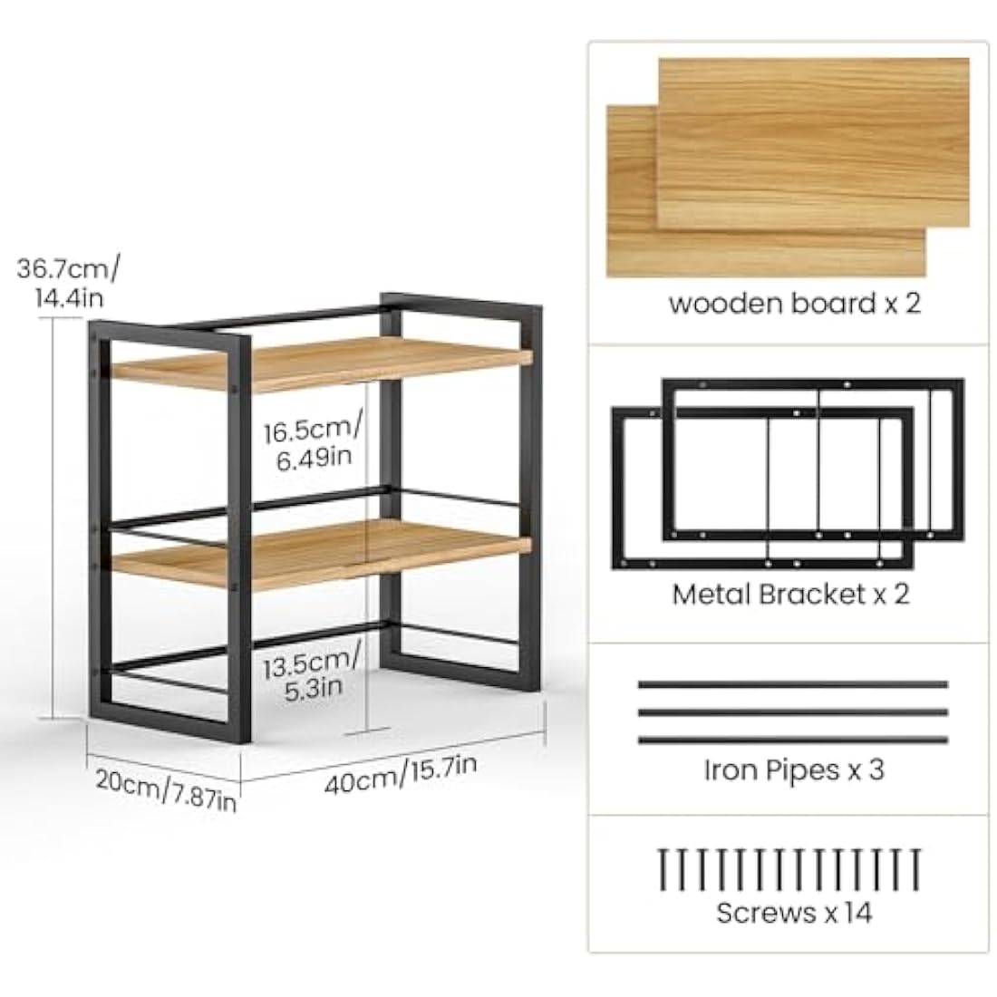 THYGIFTREE Office Desk Shelf Organizer, Wood Desktop Bookshelf Supplies Storage Rack, Shelf for Top of Desk and Dresser (Black)